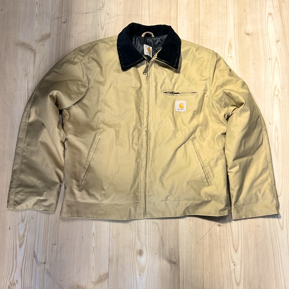 Carhartt Khaki Tan Work Jacket with Black Corduroy Collar